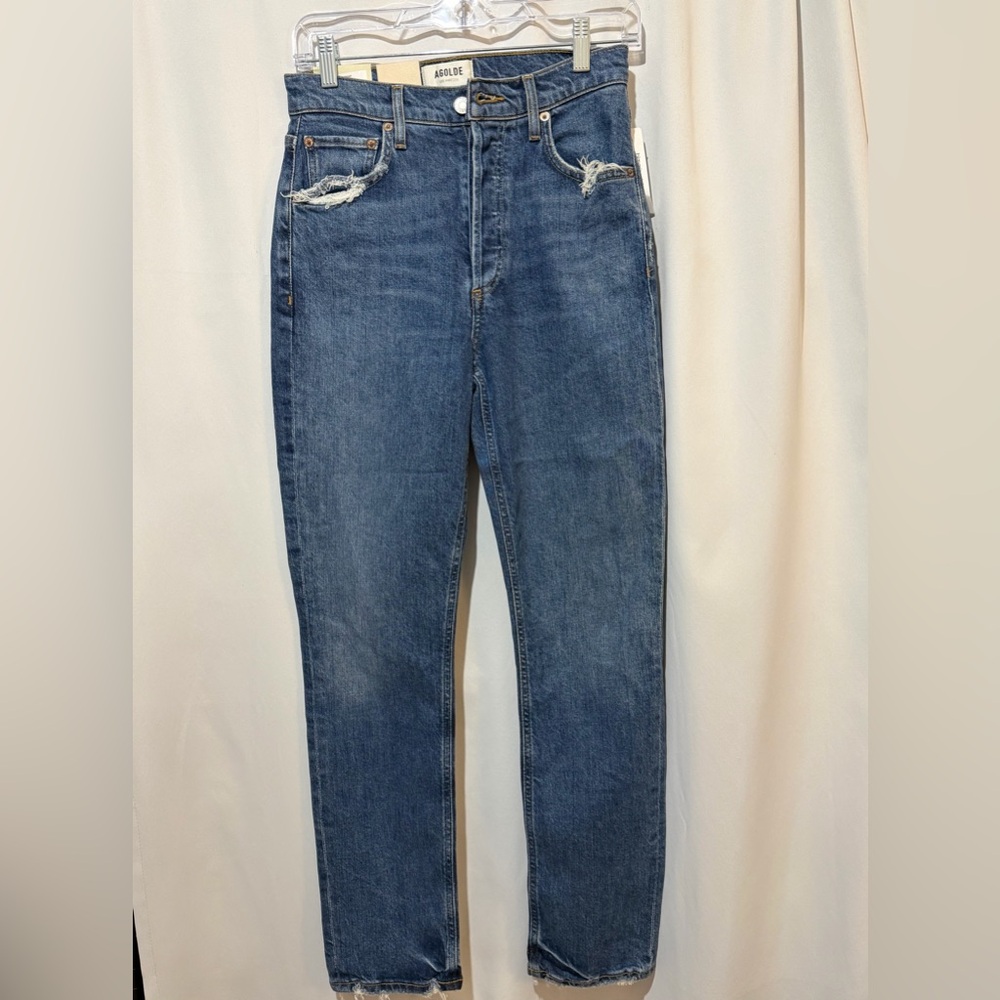 Agolde Riley Long High Rise Straight Jeans in Pose Size 24 NWT Distressed